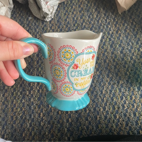 NWT PIONEER WOMAN Floral Geometric Pattern Stoneware Footed Creamer/Milk Jar - Picture 2 of 4